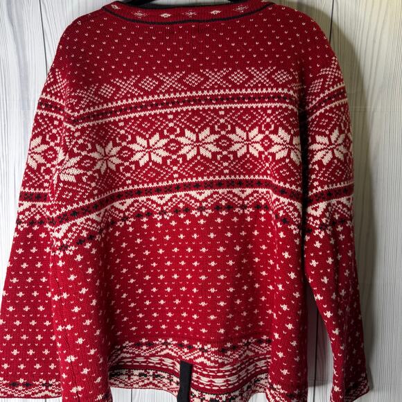 LL Bean Sweater Womens XL/1X Red White Fair Isle Lambswool Button Nordic Knit - Picture 5 of 7